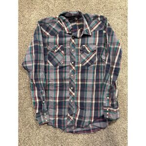 Wrangler Western Shirt Mens 16.5-36 Multicolor Plaid Snap Button Long Tail USA